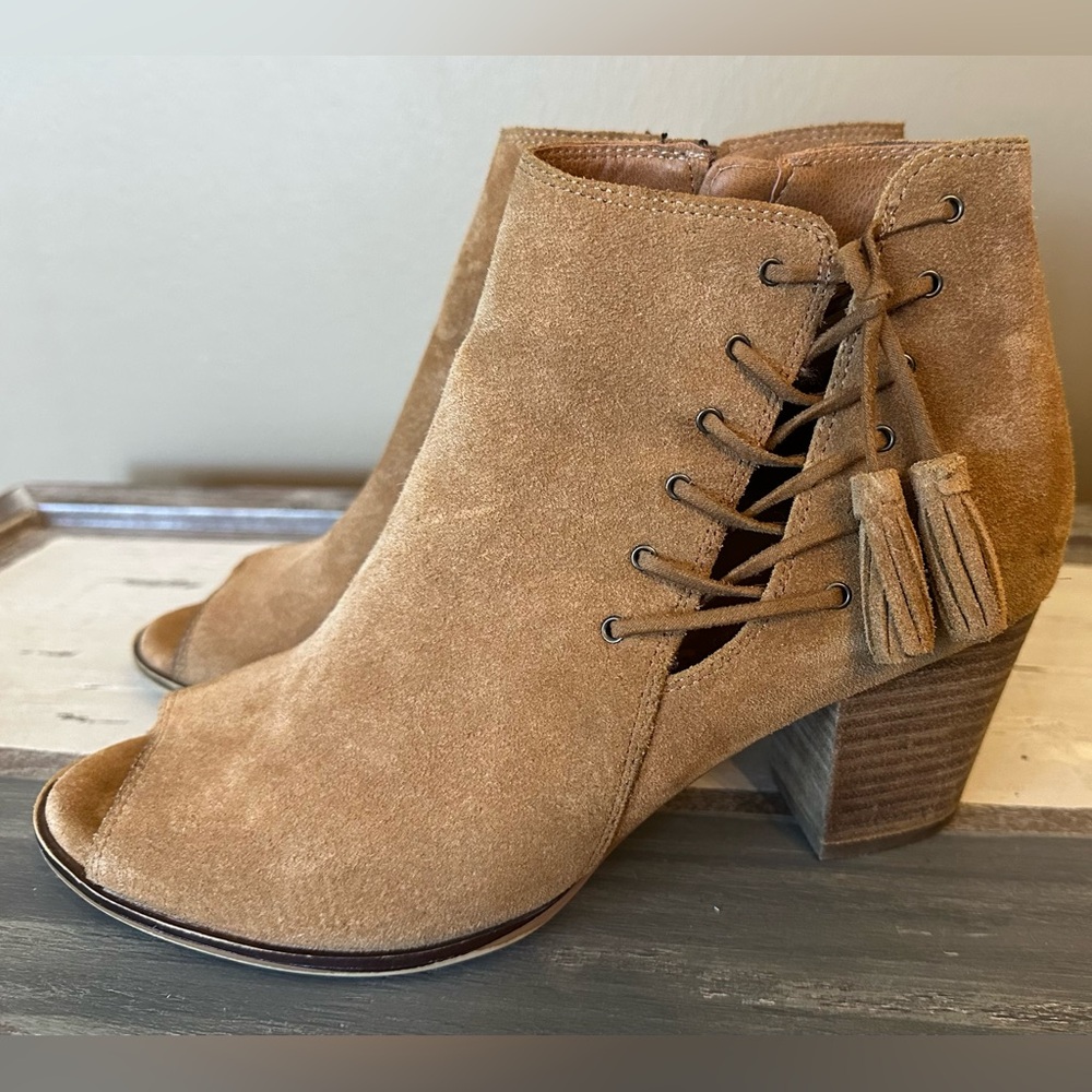 Franco Fortini Ramone Suede Leather Open Toe Lace Up Ankle Bootie - Size 9